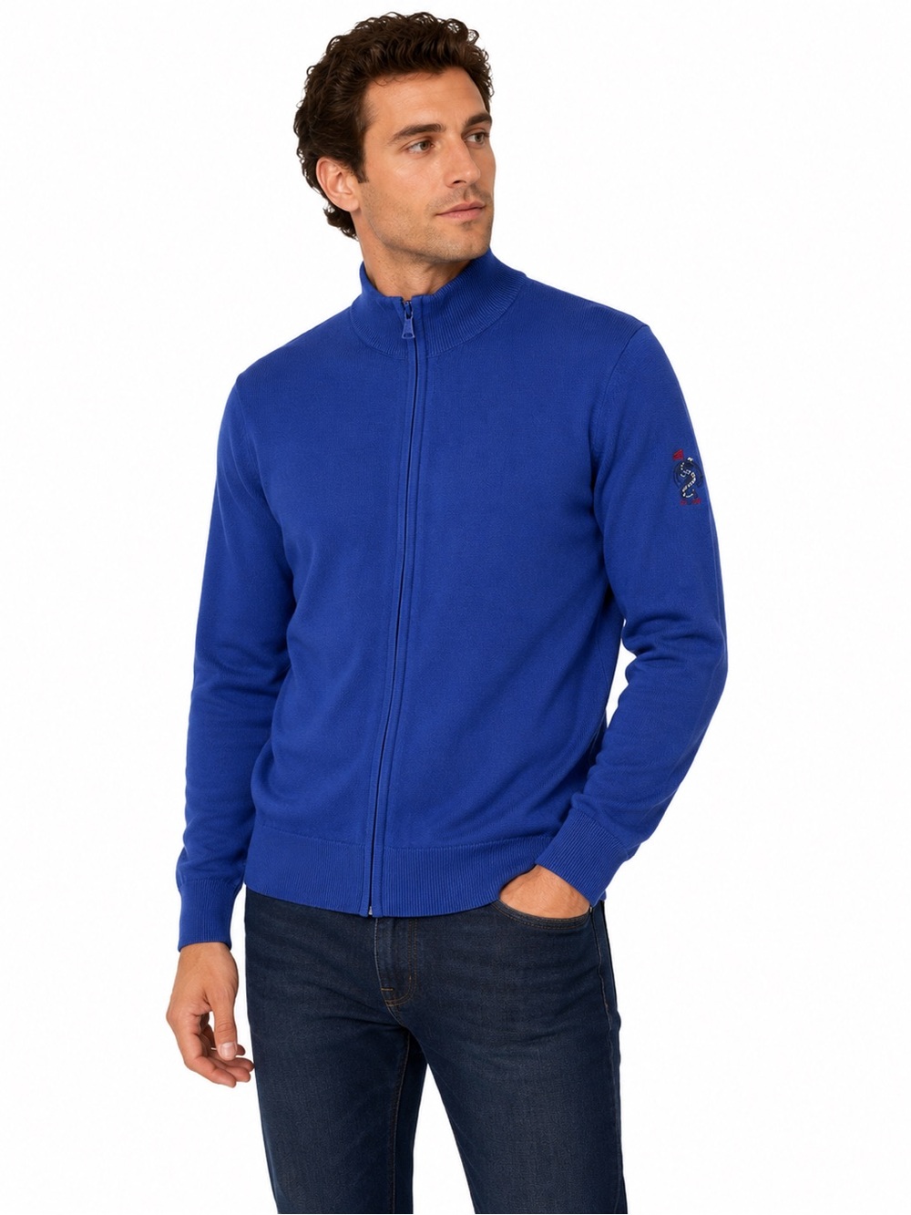Polo Ralph Lauren Dragon Crest Full Zip Mock Neck Sweater Cashmere Blend  Blue M